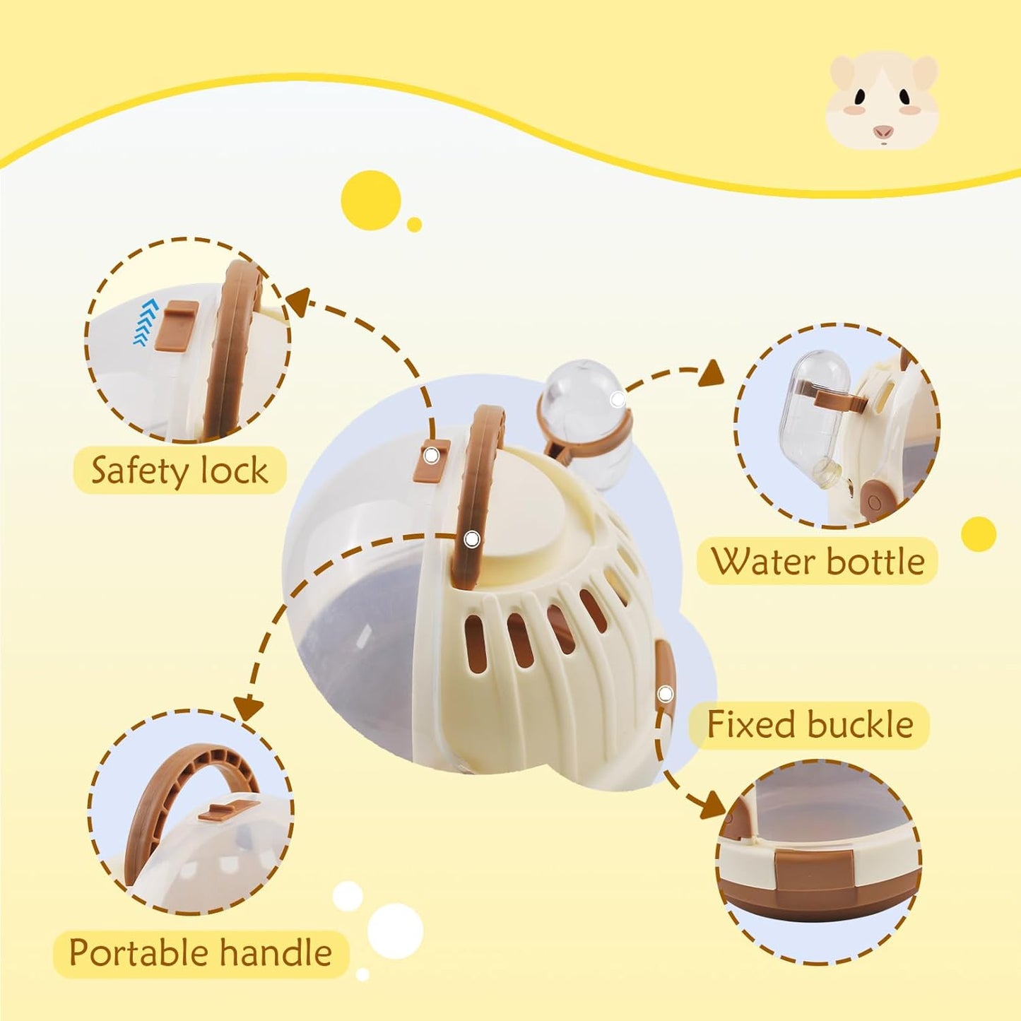 Hamster Carrier Cage Portable Cages Small Animals Carry Travel Case with Water Bottle Plastic Breathable Guinea Pig Outgoing Cage for Dwarf Hamster Ferret Chinchillas Hedgehog (Brown)