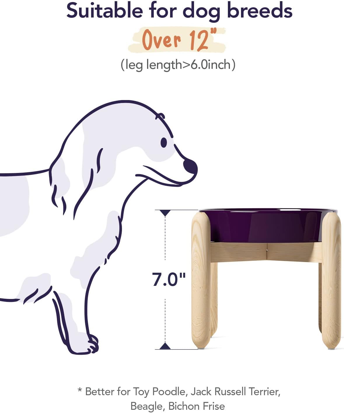 LE TAUCI Ceramic Slow Feed Dog Bowls, Elevated for Small and Medium Breed Dogs, Anti-Gulping Pet Feeding Dishes, Maze Purple, 1.5 Cups