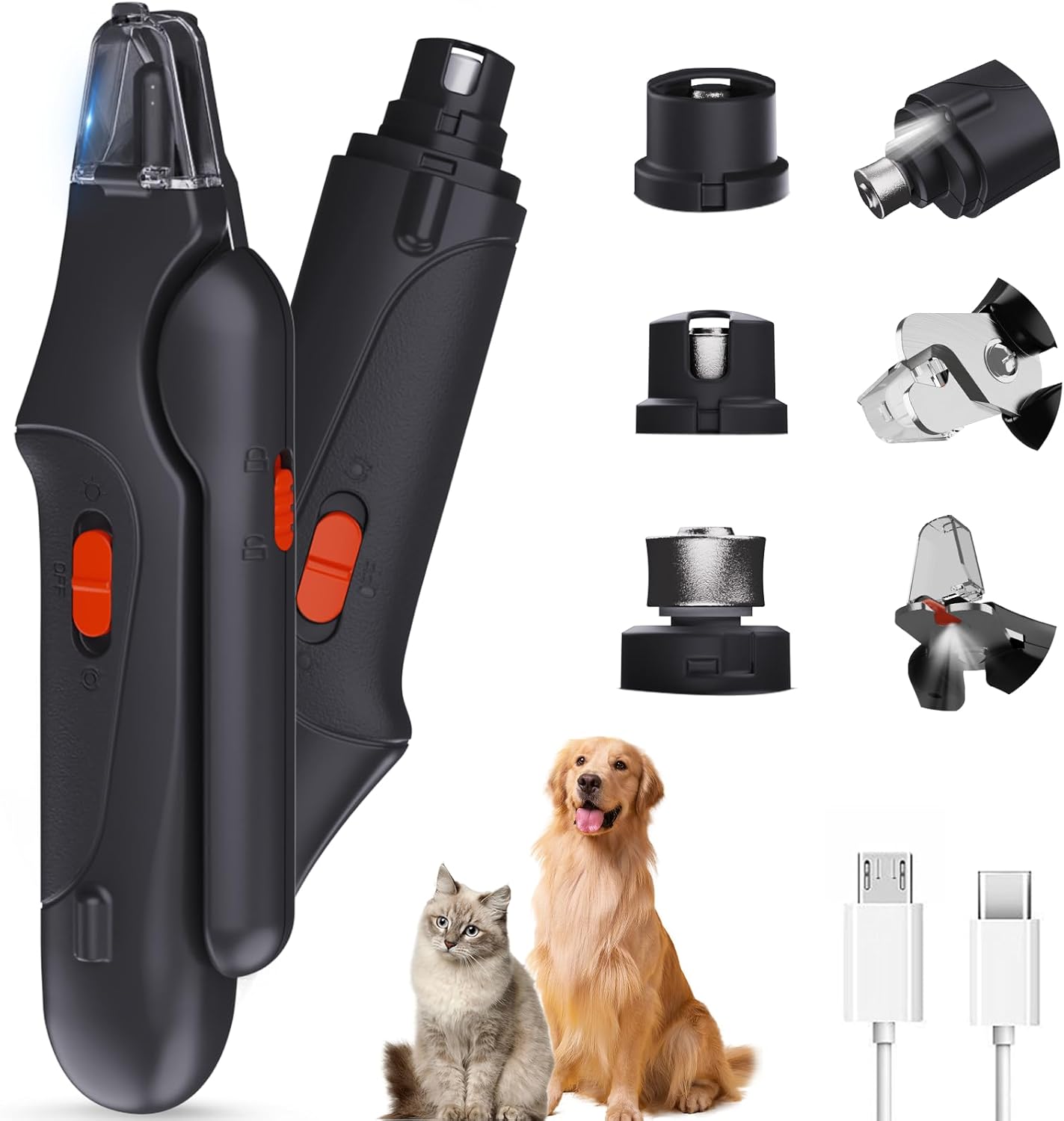 2-in-1 Cat Nail Grinder & Dog Nail Clippers Trimmers for Large Medium Small Dogs Cats Pets Claw Trimmer Quick Sensor and Safety Guard USB Rechargeable with 2 LED Lights