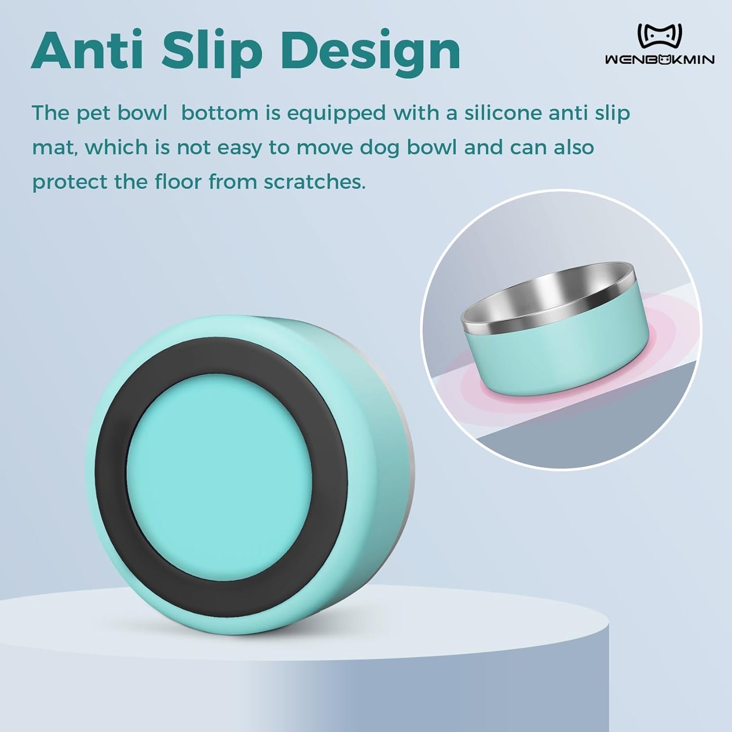Dog Bowl, Stainless Steel Dog Food and Water Bowl with Non Slip Quiet Bottom, Easy to Clean, Dishwasher Safe, 64oz, Mint Green