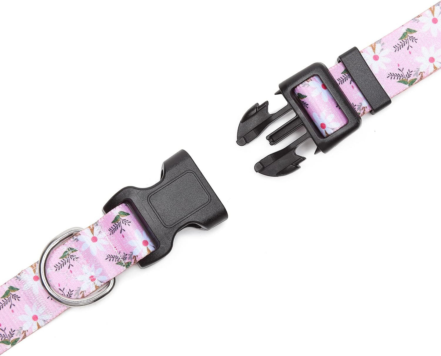 Mercano Adjustable Dog Collar - Special Design Patterns, Soft Nylon Comfortable Durable Pet Collar for Small Medium Large Dogs (L, Pink White Flower)