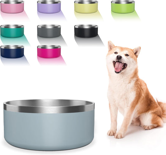 Dog Bowl, Stainless Steel Dog Food and Water Bowl with Non Slip Quiet Bottom, Easy to Clean, Dishwasher Safe, 64oz, Light Grey