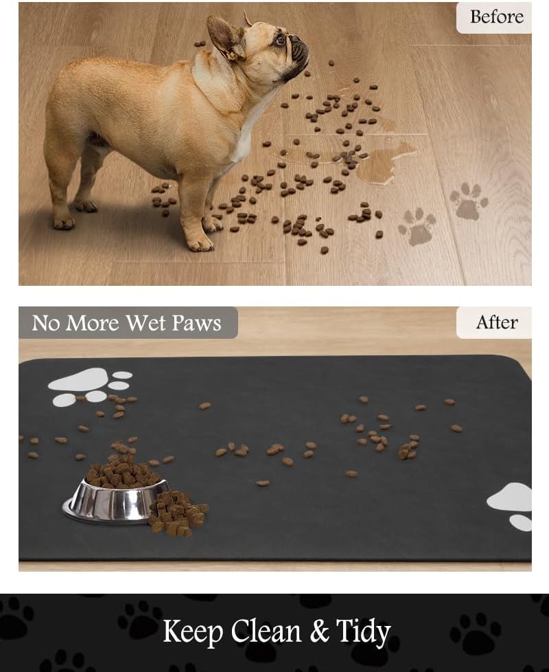Pet Feeding Mat-Absorbent Dog Mat for Food and Water Bowl-No Stains Quick Dry Water Dispenser Mat-Dog Accessories Pet Supplies-Bowl for Messy Drinkers（Black,17"x34"