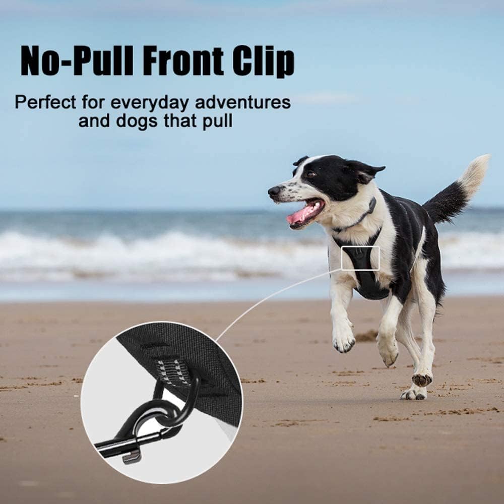 PoyPet No Pull Dog Harness, Reflective Comfortable Vest Harness with Front & Back 2 Leash Attachments and Easy Control Handle Adjustable Soft Padded Pet Vest for Small to Large Dogs (Black,XS)