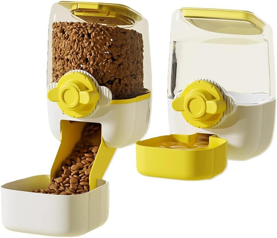 Pet Hanging Automatic Feeders Drinking Bowls，Gravity Rabbit Feeder and Water Set，Cage Cat Food Bowl Feeding Station for Puppy Kitten Chinchilla Hedgehog Guinea Pig Ferret (Blue-Pink Food)