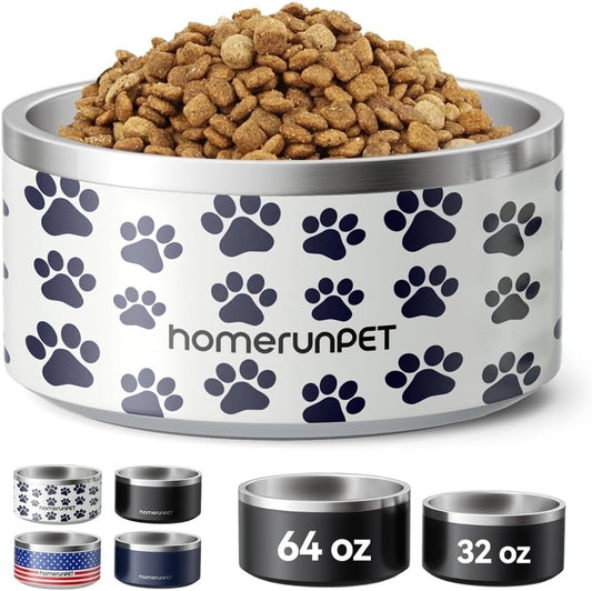 Dog Bowl, HomeRunPet Dog Food Water Bowl with Non-Slip Rubber Base, Metal Insulated Stainless Steel Dog Bowls, Double Wall Dog Bowl for Small Medium Large Dogs, Durable, Dishwasher Safe, 32oz