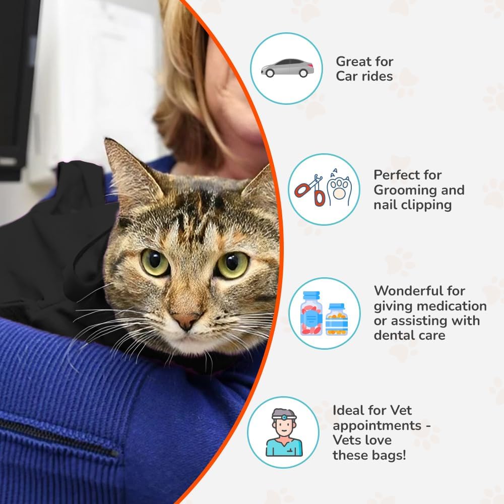 Cozy Comfort Carrier - Small Charcoal Grey Cat Carrier Bag, Soft Cat Carrier and Cat Wrap for Nail Clipping, Vet Visits, Medication Administration, Dental Care, and Traveling