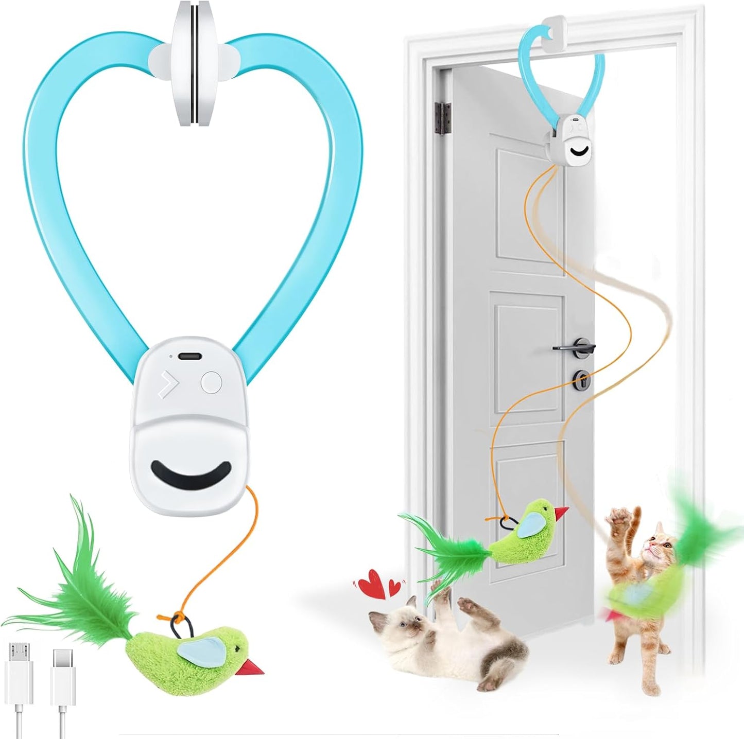 Interactive Cat Toys for Indoor Cats Automatic Electric Flying Bird Feather Wand Toy - Best Kitten & Adult Cat Enrichment Stimulation Toy Hanging Electric Kitty Toys for Bored Cats（Blue White）