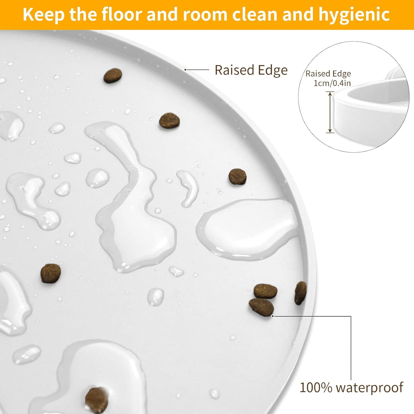 KPWACD Pet Placemat for Dog and Cat, Waterproof Silicone Dogs Feeding Bowl Mat Prevent Food and Water Overflow, High-Lips Puppy Dish Mats Suitable for Small Medium Big Pets, White, 24" * 16"