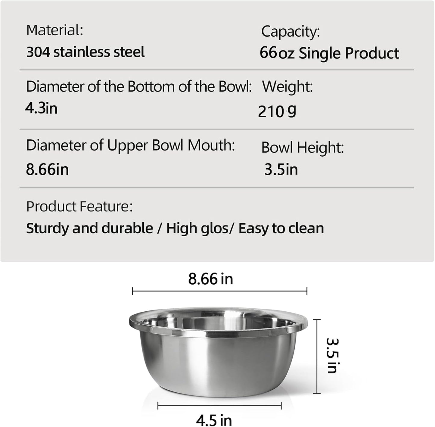 Stainless Steel Large Dog Food Bowl, 66 oz (10cup) Large Capacity Dog Water Bowl, Heavy Duty, BPA Free for Medium Dogs (2 pcs)