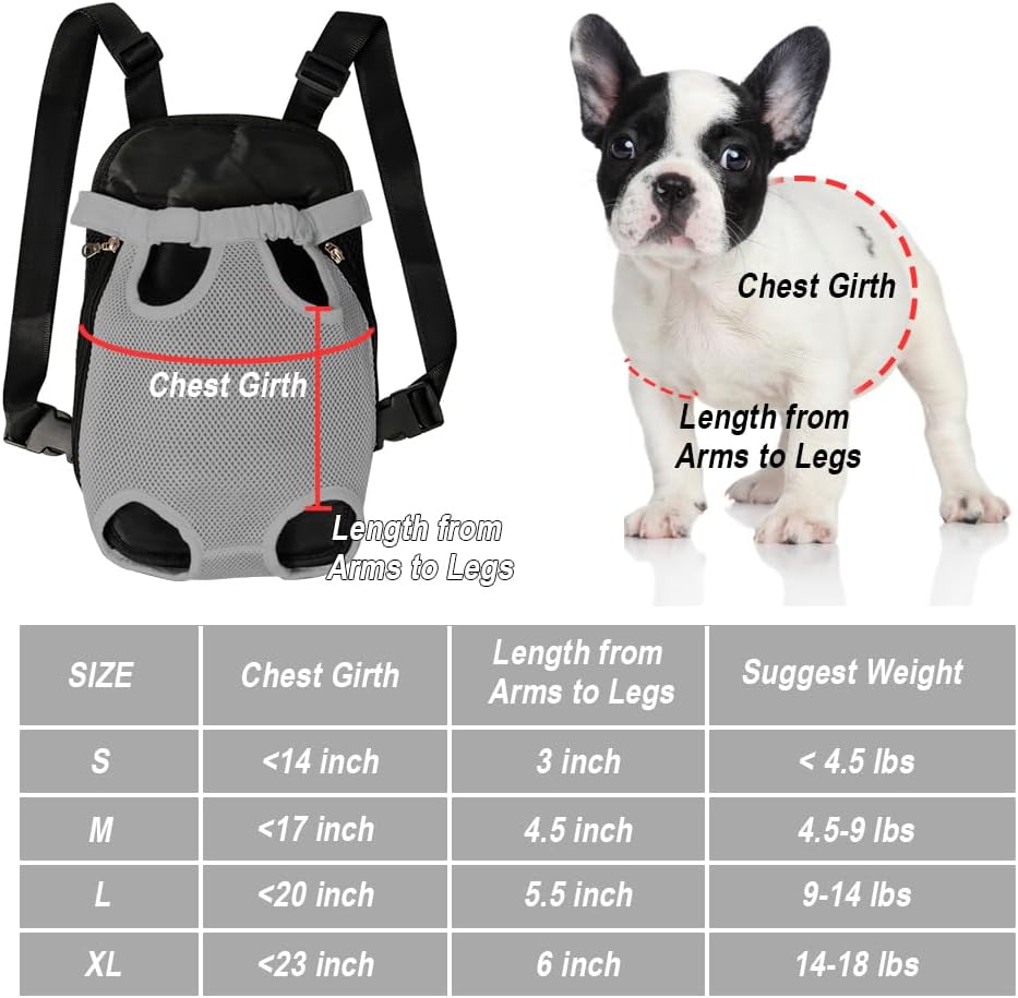 FEimaX Dog Carrier Backpack Pet Legs Out Front Cat Travel Bag, Adjustable Puppy Backpacks Carriers Hands-Free for Small Medium Dogs Cats Hiking Traveling Camping Daily Walking (Large, Grey)