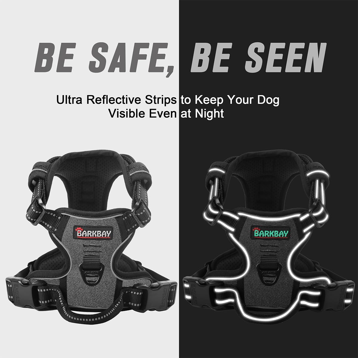 BARKBAY No Pull Dog Harness Front Clip Heavy Duty Reflective Easy Control Handle for Large Dog Walking(Dark Grey,L)