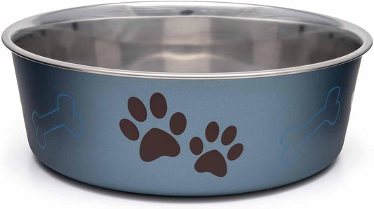 Loving Pets Bella Dog Bowls- Stainless Steel Dog & Cat Bowls - Spill Proof Dog Food Bowl, Cat Bowl, Puppy Essentials & Pet Supplies Great for Home & Travel (Large 35-65 lbs, Blueberry)