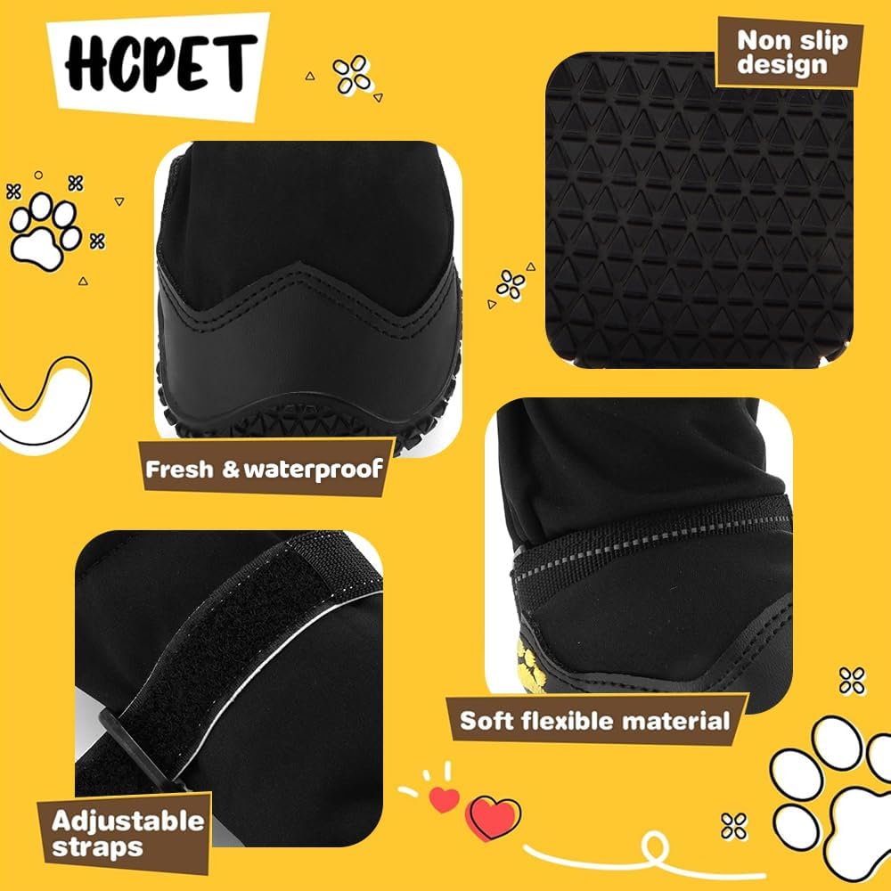 Hcpet Dog Shoes, Dog Boots & Paw Protectors for Winter Snowy Days, Rainy Weather, Outdoor Anti-Slip Sole Dog Booties for Hardwood Floor Black-Leg 6