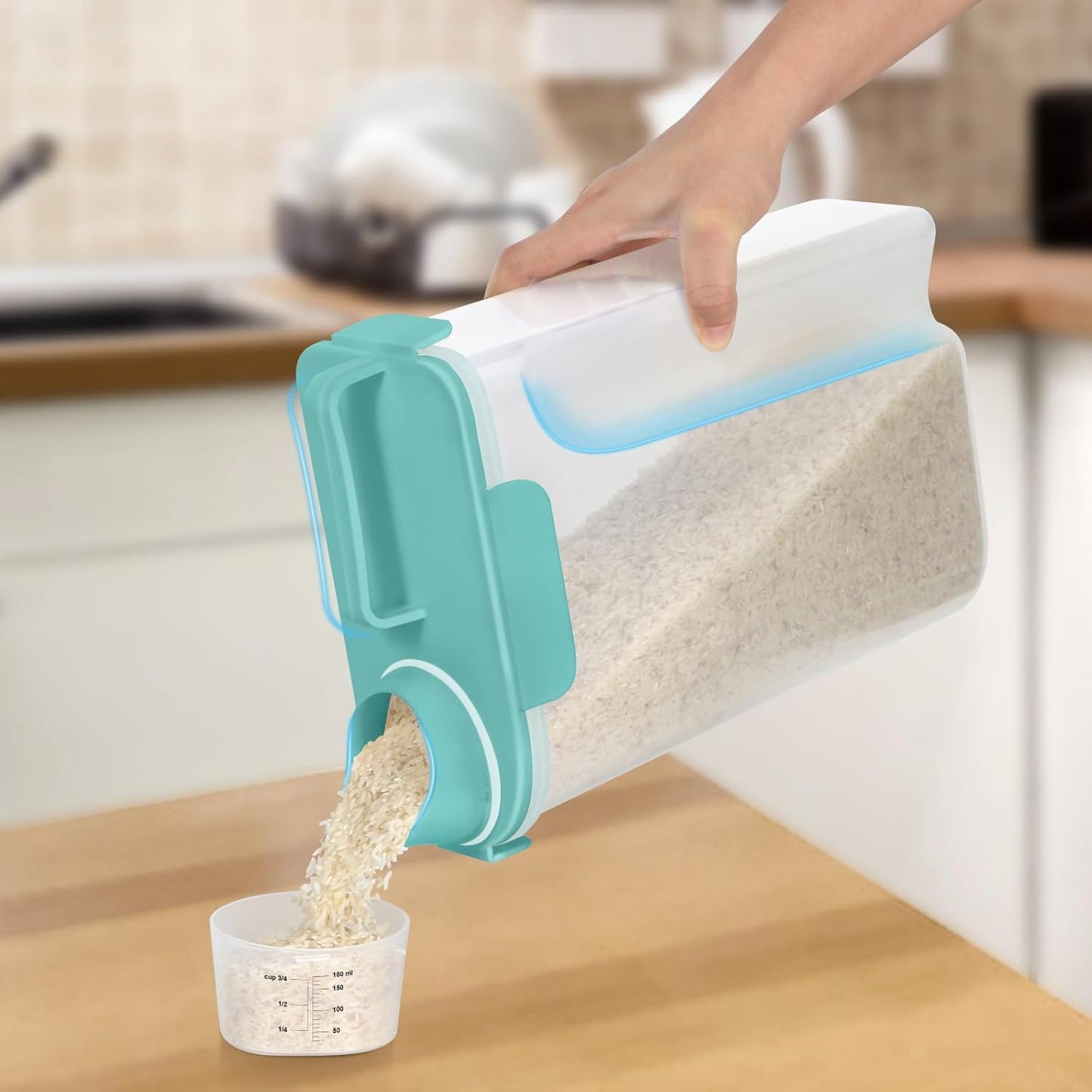 Rice Storage Container 10 Lbs, Pet Cat Dog Food Storage Container with Larger Spout and Cup, Airtight Cereal Containers Storage Food Cereal Dispenser, Kitchen and Pantry Organization Bin-Green