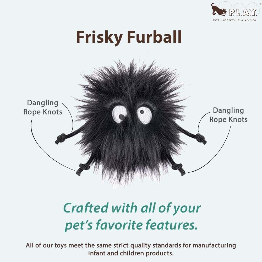 P.L.A.Y. Cute Plush Cat Toys - Feline Frenzy Animal Critter Themed Catnip Filled Toy, Great for Adult Cats and Kittens - Machine Washable, Recycled Materials, Crinkles, Rope Knots (Frisky Furball)