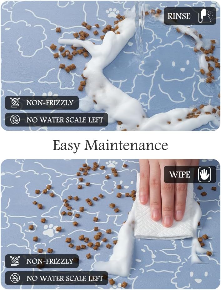 Pet Feeding Mat-Absorbent Dog Mat for Food and Water Bowl-No Stains Quick Dry Water Dispenser Mat-Dog Accessories Pet Supplies-Bowl for Messy Drinkers（BLUEDOGS,17"x28"