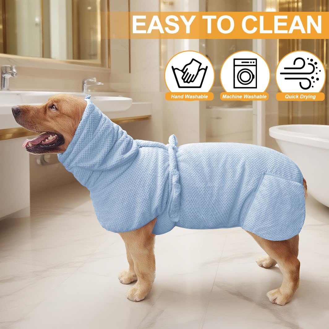 KOOGALSmall to Medium Size Dog Bathrobe, Quick Drying Super Absorbent Used for After Bathing, Warm Dog Towels, Adjustable Hoodies and Belts for Pet Dogs Bath Clothes Products(Blue Jacquard, XL)