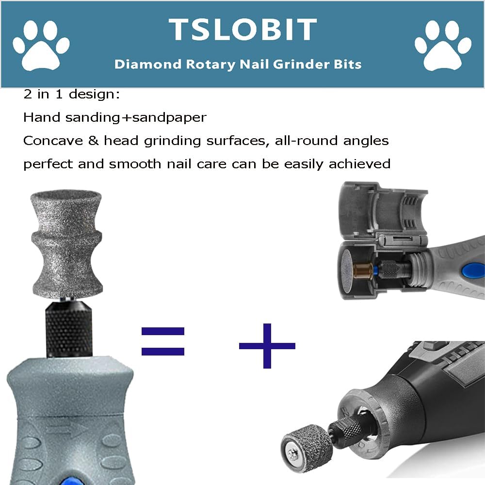 Diamond Dog Nail Grinder Attachment,1/8'' Pet Nail Grinder Wheel for Dremel Dog Nail Grinder, Diamond Rotory Bit for Dogs&Pets Nail Care,2-Pack（Large V+B
