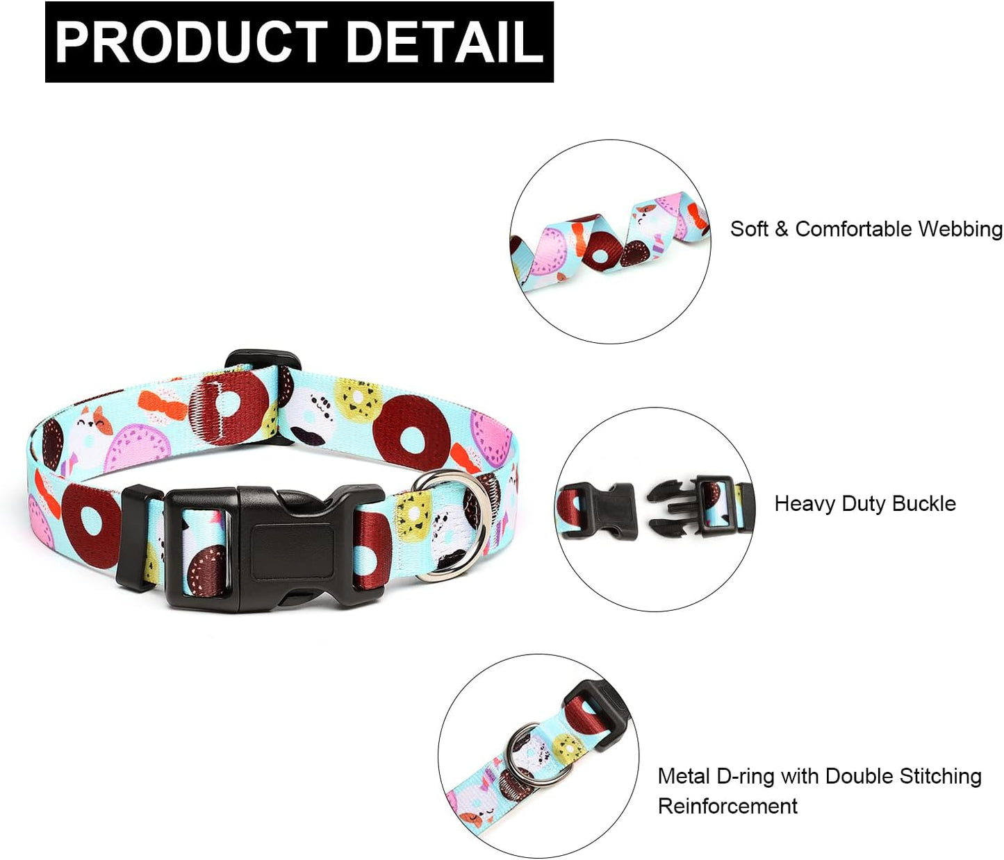 Mercano Adjustable Dog Collar - Special Design Patterns, Soft Nylon Comfortable Durable Pet Collar for Small Medium Large Dogs (M, Blue Cookie)