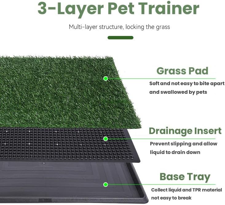 Dog Grass Puppy Training Pee Pad with Tray, Dog Potty with 2 Replacement Artificial Grass Pads, Portable Pet Toilet Washable Odor Free Little Box Indoor Outdoor Use