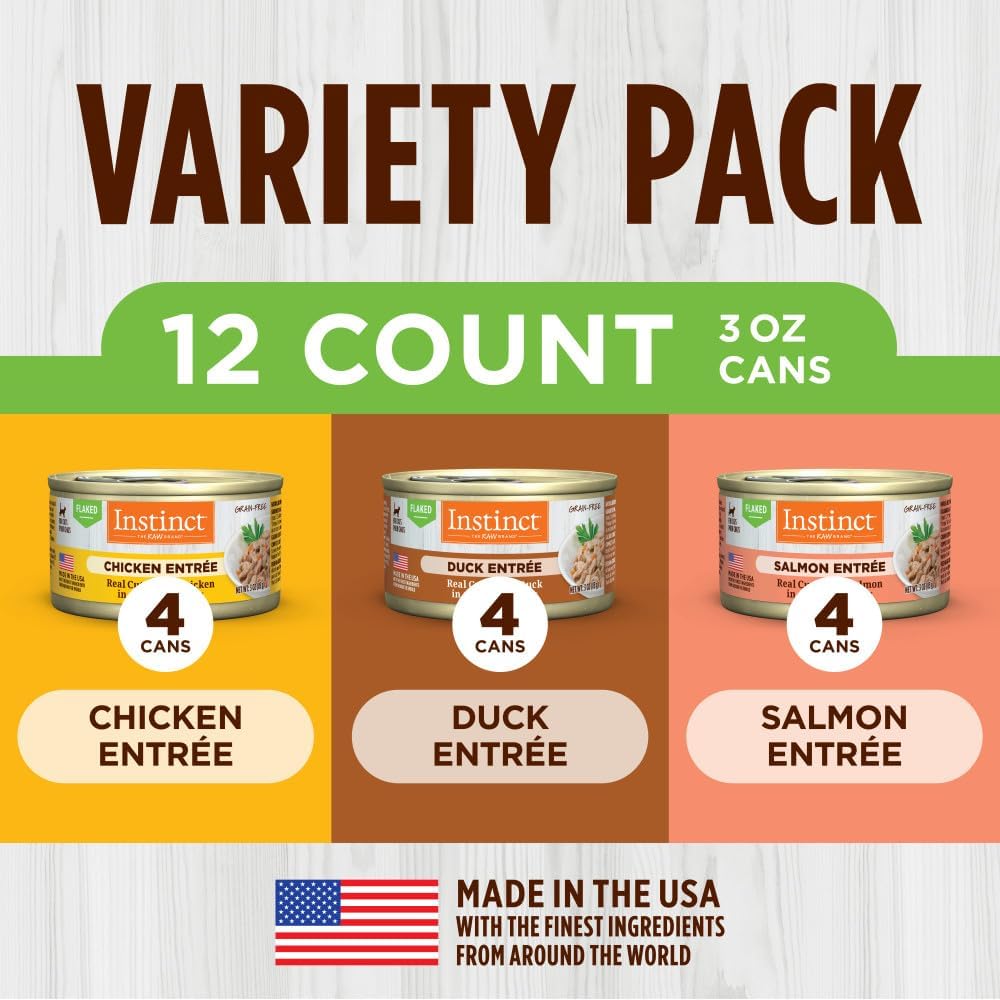 Instinct Flaked Entrée Wet Canned Cat Food - Variety Pack, 3 oz. Cans (Pack of 12)