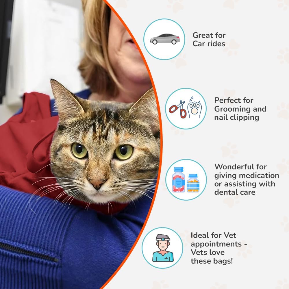 Cozy Comfort Carrier - X-Large Soft Red Cat Carrier and Cat Restraint Bag for Nail Trimming, Vet Visits, Medication Administration, Dental Care, and Travel