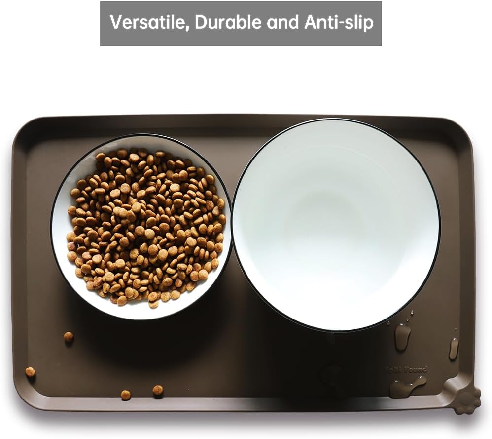 Hoki Found Silicone Pet Food Mats Tray - Non Slip Pet Dog Cat Bowl Mats Placemat - Dog Pet Cat Feeding Mat - Waterproof Dog Cat Food Mats -Pet Water Mats for Carpet - Coffee