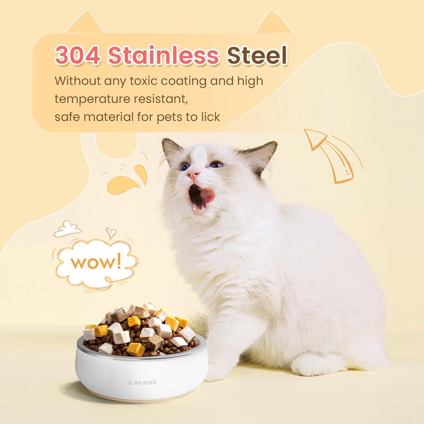 Pawaii Small Dog Bowls, 12 oz. Food Water Bowl Designed for Puppies and Cats with Non-Slip Rubber Base, Upgraded Metal Insulated, Double Stainless Steel Bowls