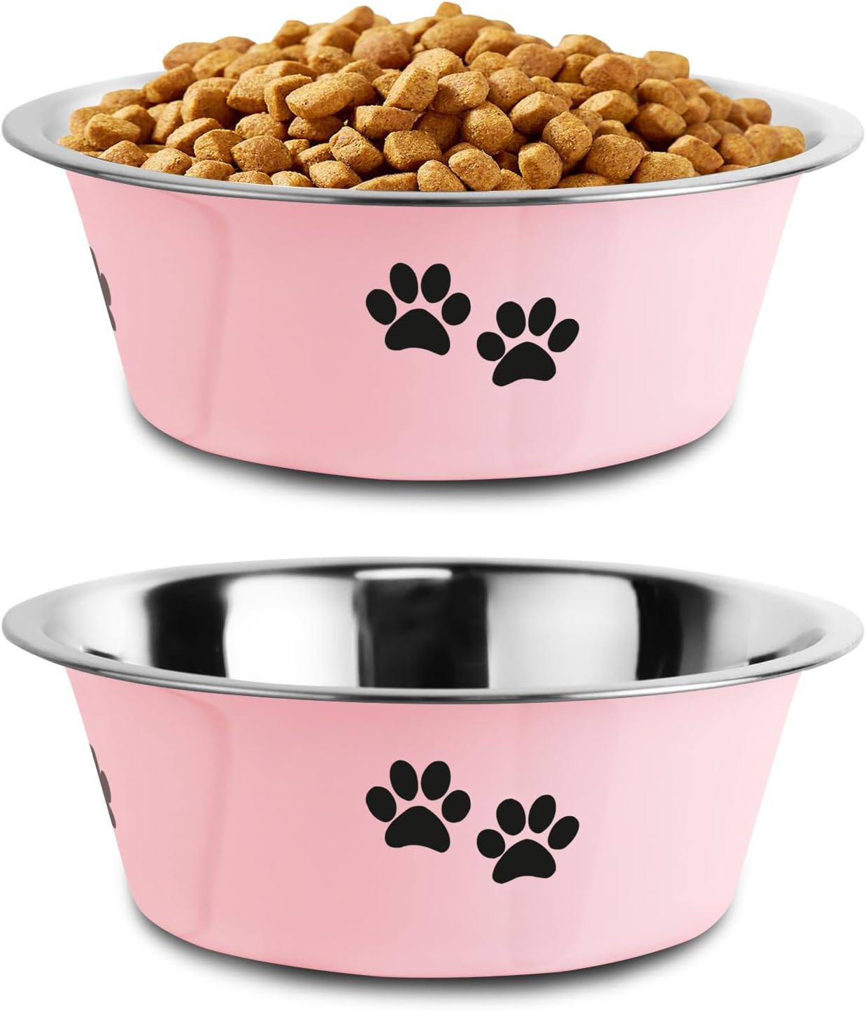 Stainless Steel Dog Bowls, Nonslip Rubber Bottom No Spill Proof Skid Metal Insulated Dog Bowls for Large Medium Small Breed Dogs (Pink, 8.5 Cups/71 OZ)