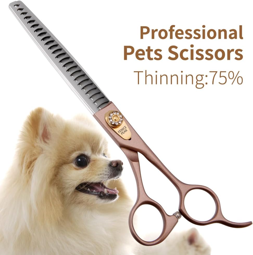 Fenice Peak Thinning Shears for Dogs and Cats Rose Gold Pet Grooming Scissors Chunkers Shears 440C Stainless Steel Professional Dog Trimming Scissors 8''