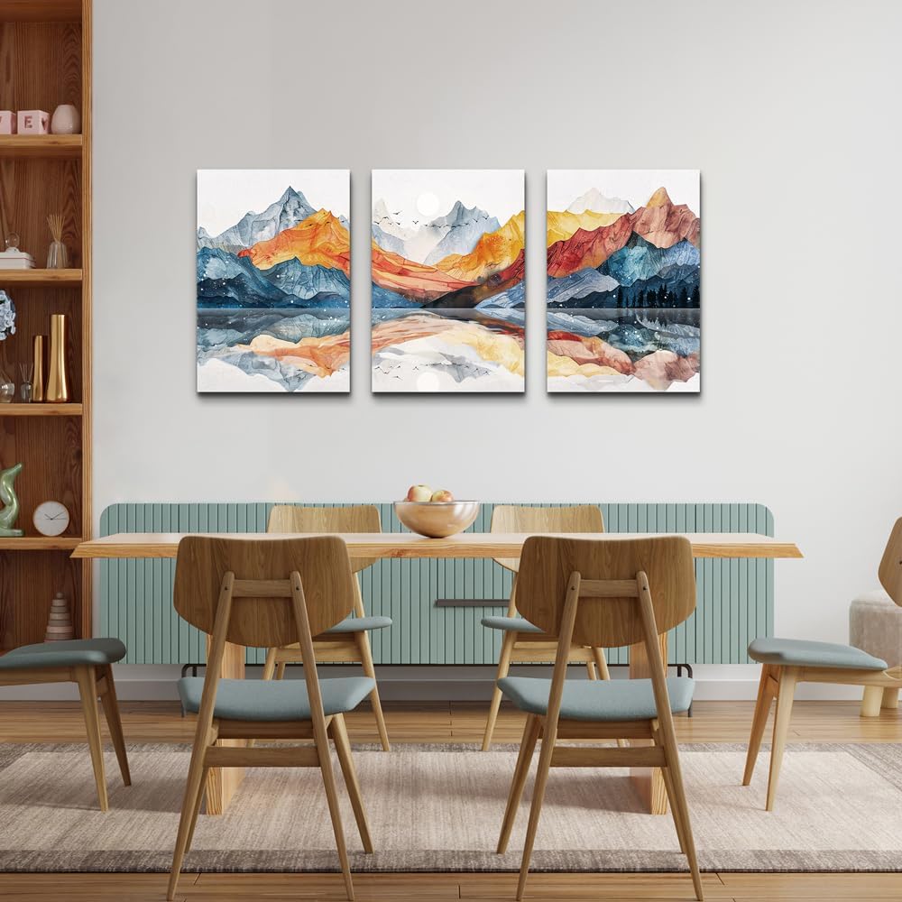 TTHYUEWS Abstract Art for Bedroom & Living Room - Modern Ink Mountain Landscapes - 3 Piece Ready To Hang Wall Decor