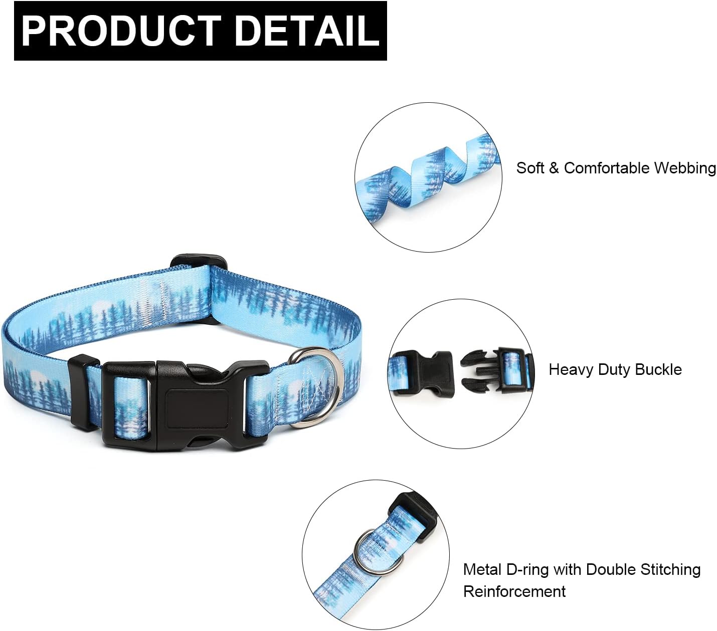 Mercano Adjustable Dog Collar - Special Design Patterns, Soft Nylon Comfortable Durable Pet Collar for Small Medium Large Dogs (L, Forest)