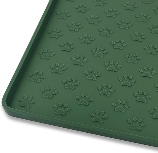 Ptlom Pet Placemat for Dog and Cat, Waterproof Silicone Pet Feeding Bowl Mats for Food and Water, Small Medium Large Dogs Mat Prevent Residues from Spilling to Floor, Hunter Green, 31.5" 23.6"