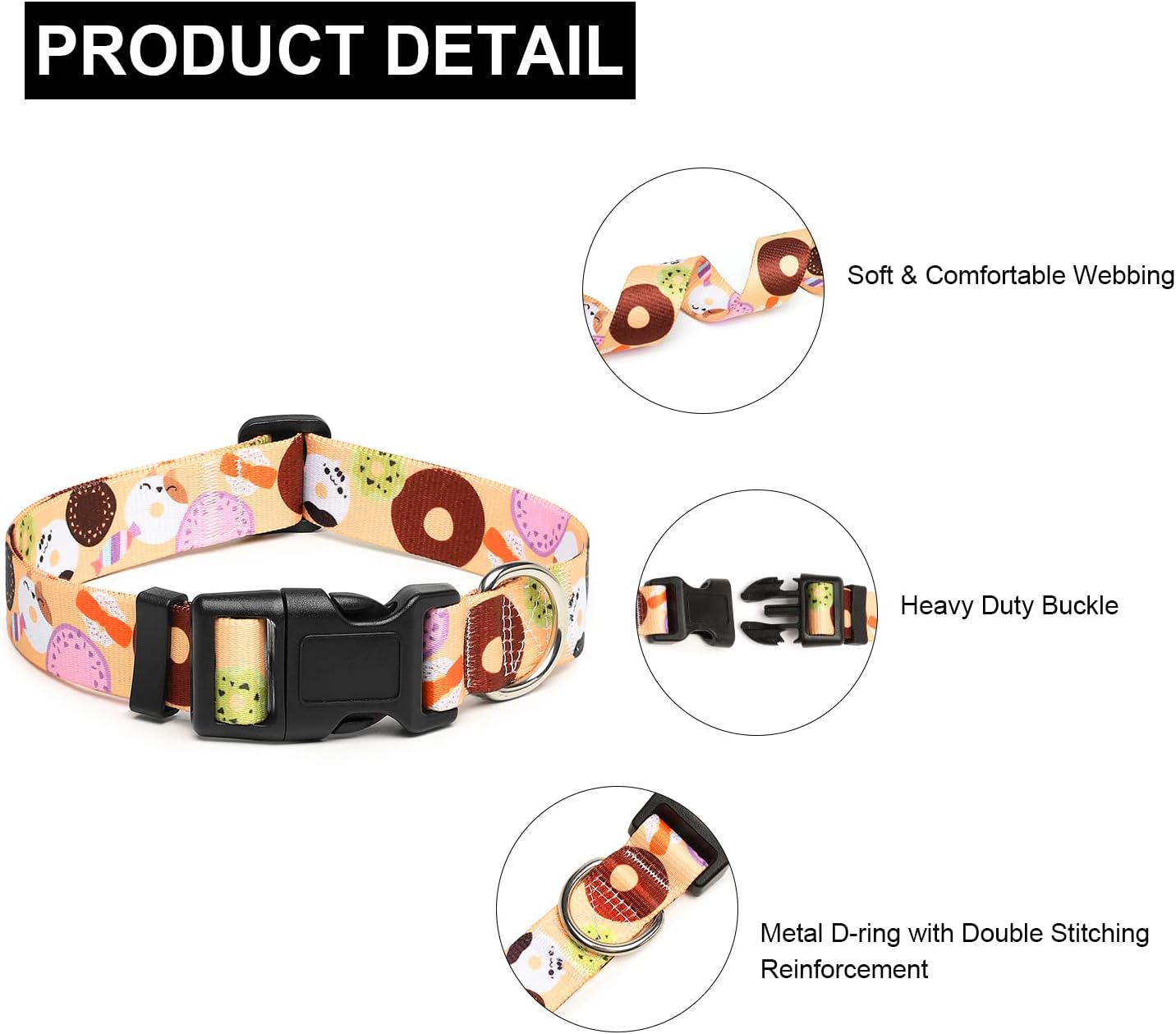 Mercano Adjustable Dog Collar - Special Design Patterns, Soft Nylon Comfortable Durable Pet Collar for Small Medium Large Dogs (M, Beige Cookie)