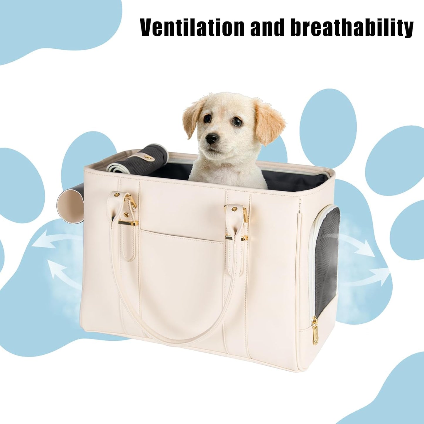 Fashion Pet Carrier Dog Purse Cat Bag Soft-Sided Carriers Travel Airline Approved, Stylish Leather Tote Handbag for Small Animal Puppy Kitten (White)