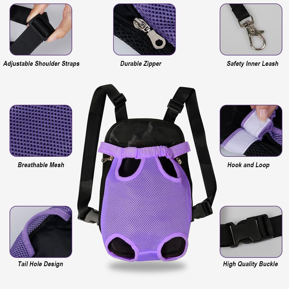 FEimaX Dog Carrier Backpack Pet Legs Out Front Cat Travel Bag, Adjustable Puppy Backpacks Carriers Hands-Free for Small Medium Dogs Cats Hiking Traveling Camping Daily Walking (Medium, Purple)