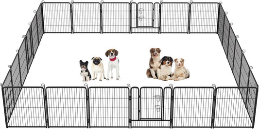 BestPet Dog Playpen Indoor 32 inch 24 Panels Metal Dog Pen Pet Dog Fence Outdoor Exercise Pen with Doors,Pet Puppy Playpen for RV Camping Yard, Black