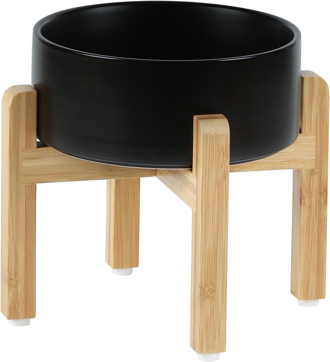 Ceramic Raised Dog Bowl Set, Elevated Dog Bowl with Stand, Food and Water Bowl for Medium Breed Dogs, Weighted Dog Dishes, Pet Bowl(7.3'',41OZ, Black)