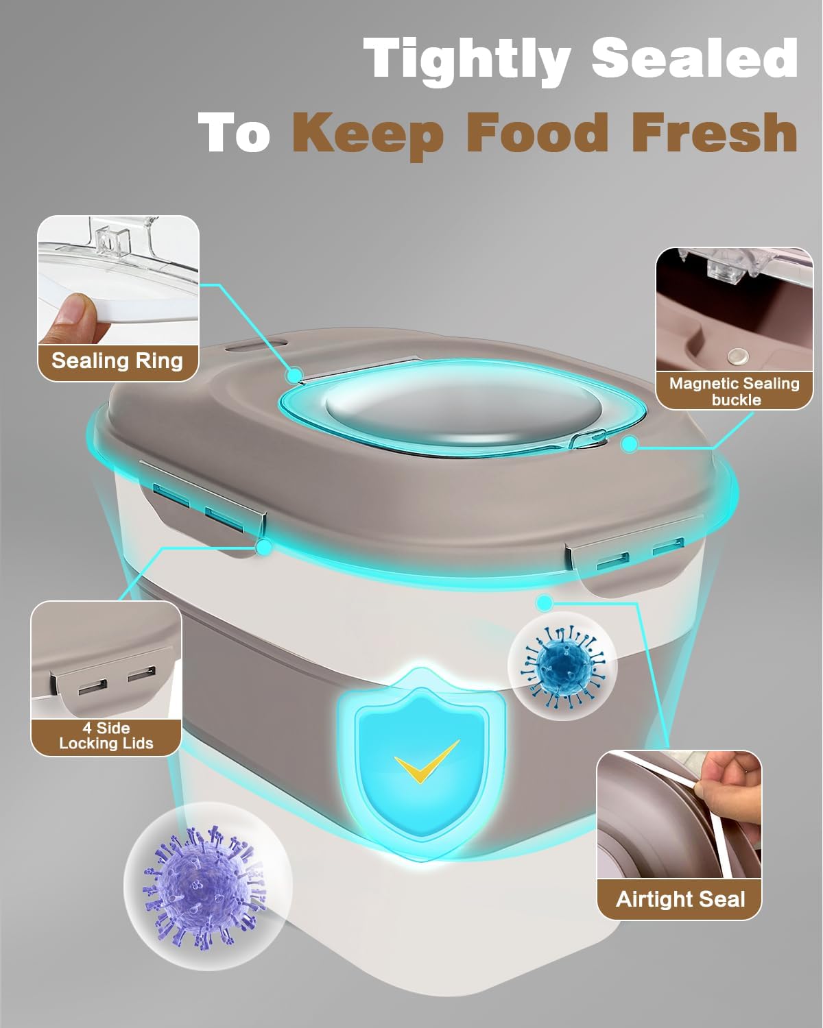 ANVS Dog Food Storage Container - Collapsible Dog Food Container with Airtight Lids, Scoop and 2.5L Small Pet Food Storage Container Dry Food For Dog, Cat and Other Pet Food (Khaki, 30 lbs)