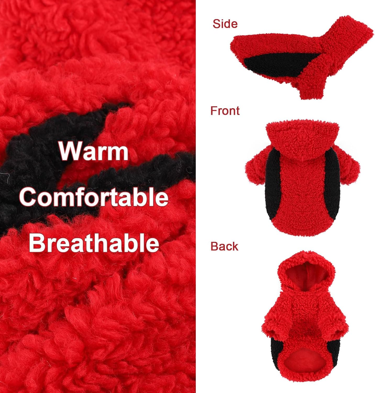 YIKEYO Dog Hoodie Pet Clothes Sweater with Hat Soft and Warm Cold Weather for Small Patchwork Hood(Red, XS)