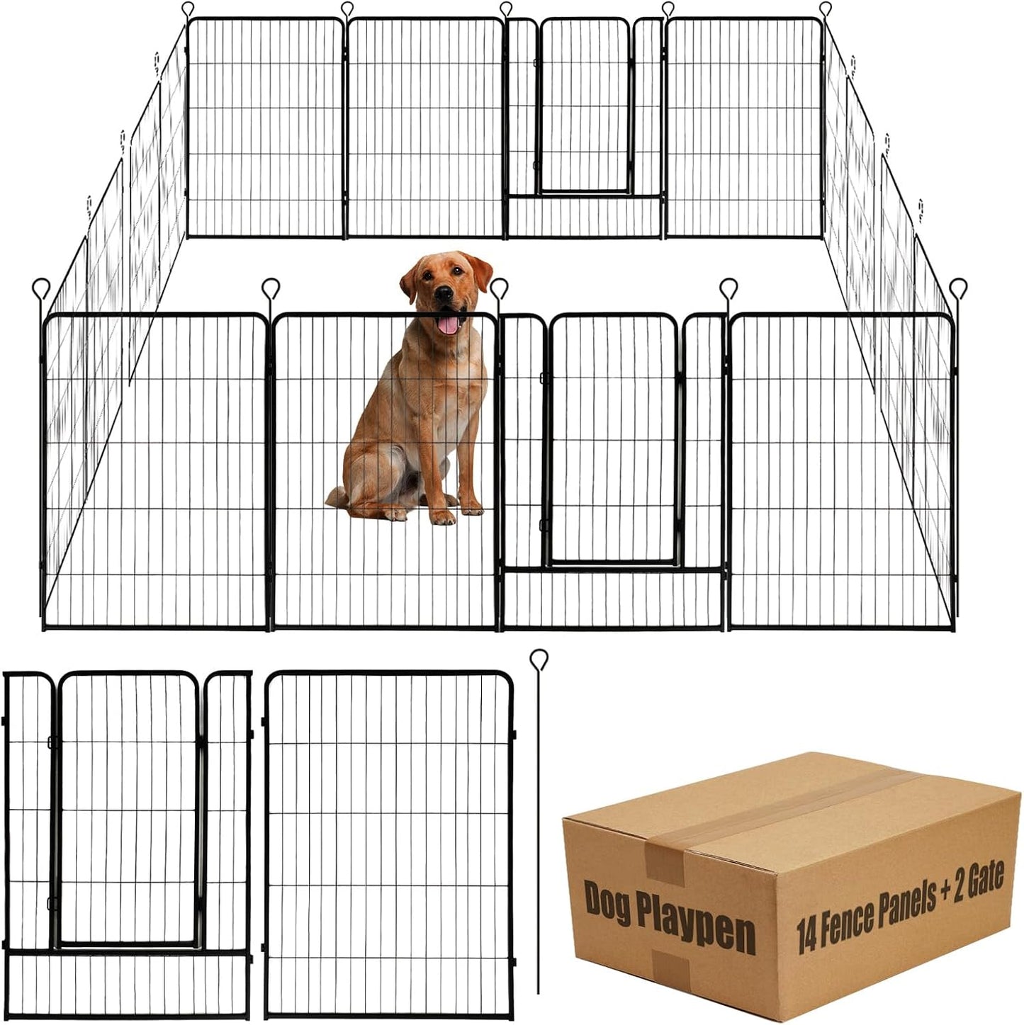 Dog Playpen,24 32 40 48 in(H) Pet Fence Outdoor for Rv Camping,Garden Fence Large Animal Barrie for Yard,11Ft(L)-56Ft(L) Black Metal Temporary Fencing