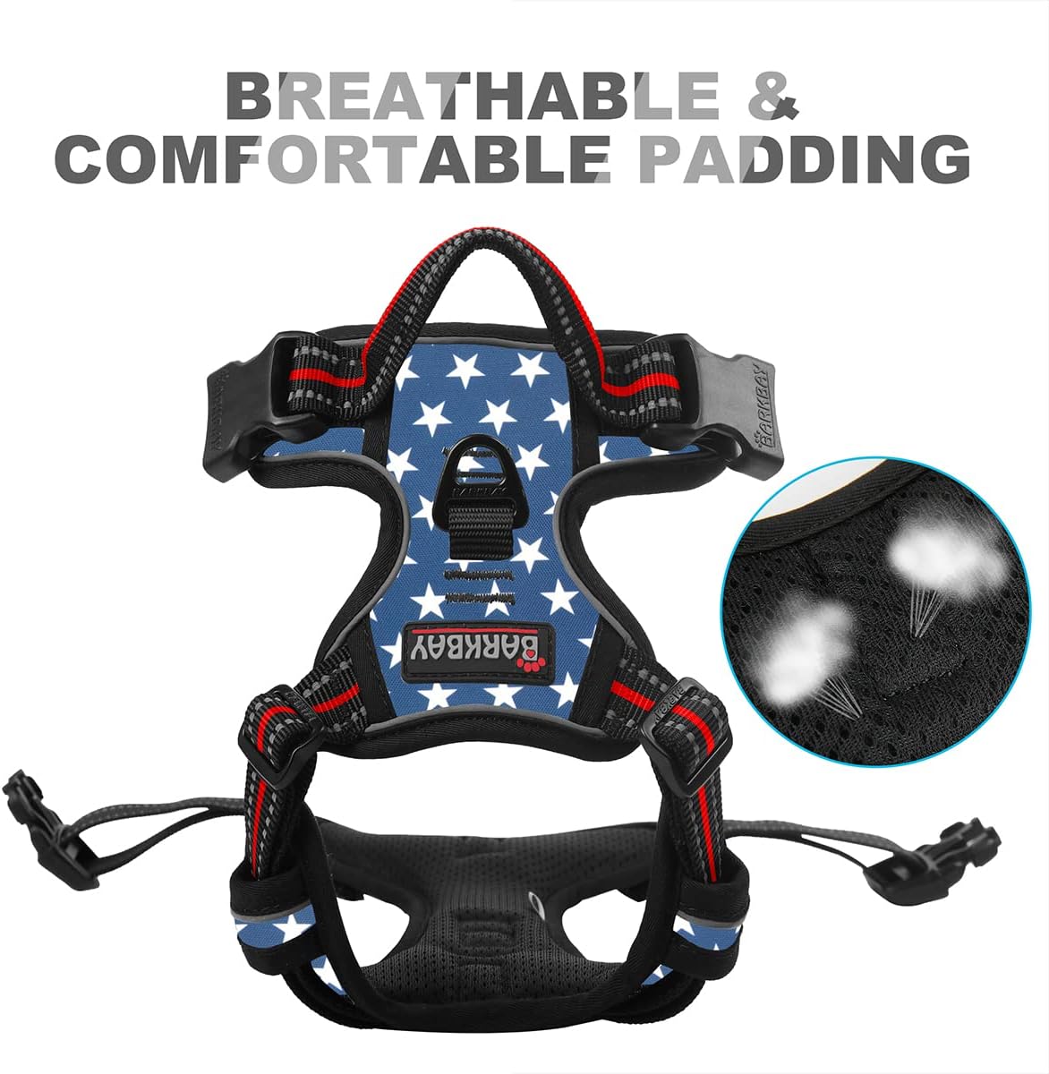 BARKBAY No Pull Dog Harness Front Clip Heavy Duty Reflective Easy Control Handle for Large Dog Walking(Star,M)