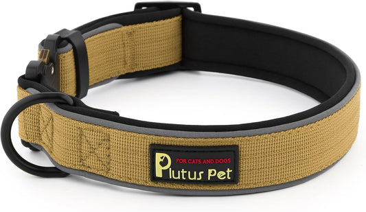Plutus Pet Tactical Dog Collar, Reflective, Adjustable Heavy Duty Dog Collar, Soft Padded and Comfortable, for Small Medium and Large Dogs (Brown, S)