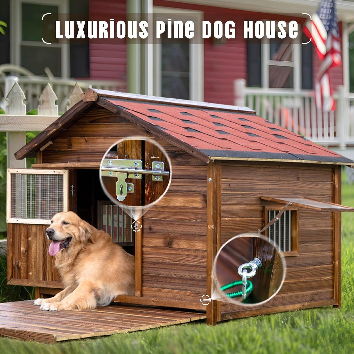 Extra Large Dog House Outdoor Made of Solid Pine Wood, Warm Doghouse, Dog House with Elevated Floor for Large Dogs, (Wood, XL)