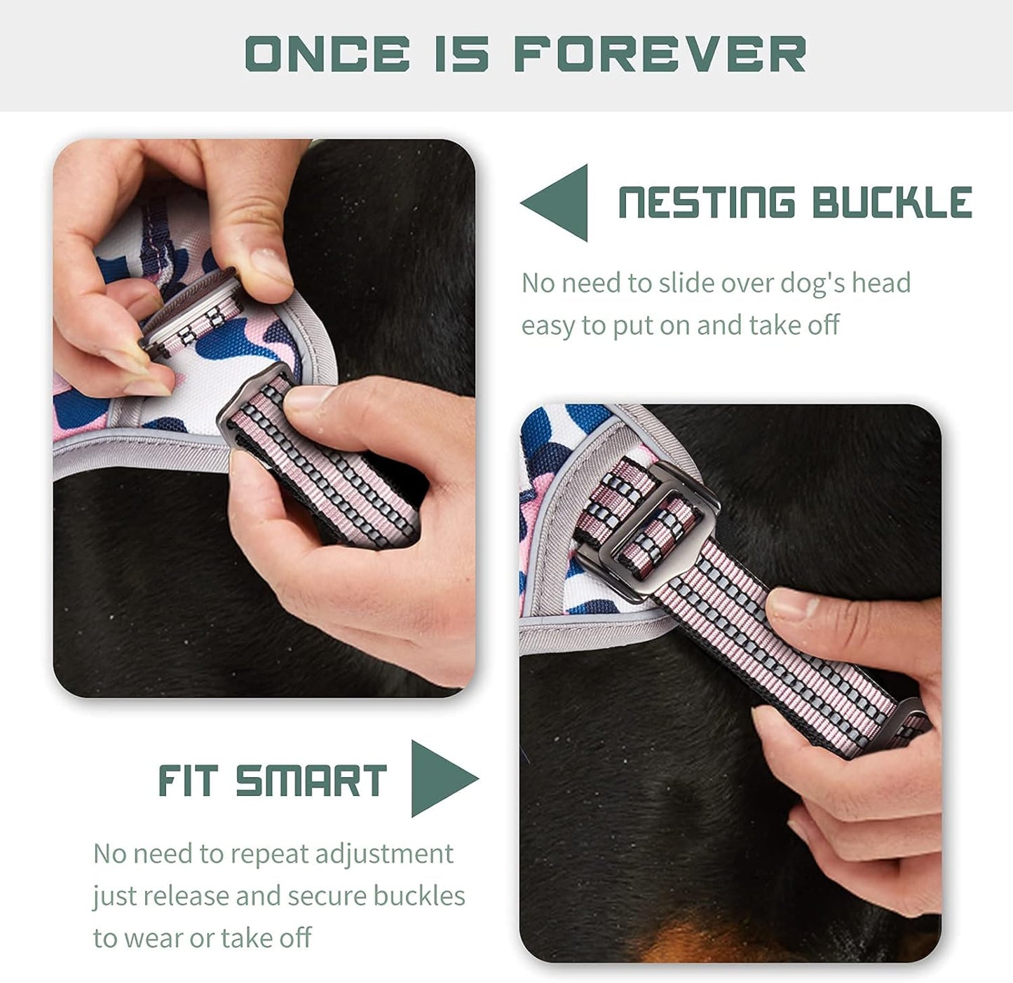 BUMBIN Tactical Dog Harness for Medium Dogs No Pull, Famous TIK Tok No Pull Dog Harness, Fit Smart Reflective Pet Walking Harness for Training, Adjustable Dog Vest Harness with Handle Pink Camo M