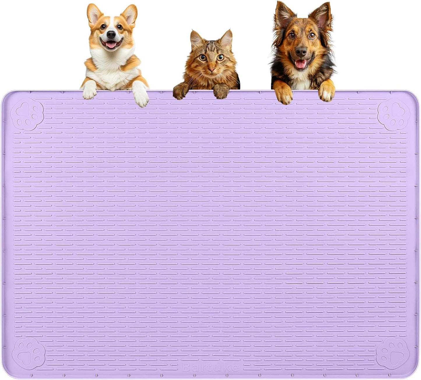 Dog Food Mat, Extra Large 40" x 28" Silicone Pet Feeding Mat with Raised Edge Pet Placemat for Small, Medium, and Large Pets Non-Slip, Easy to Clean (Purple)