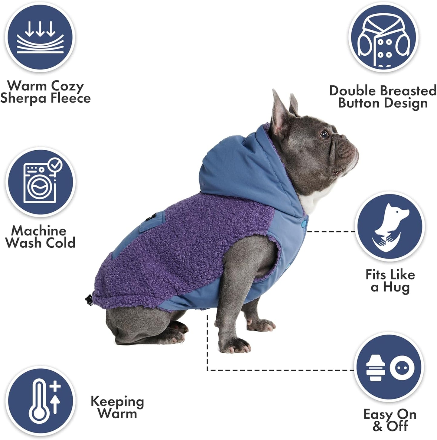 Spark Paws Reversible Dog Sweater, Sherpa Jacket Vest with Warm Fleece Lining, Warm Coat for Winter, Suitable for Small Medium, Large, XL XXL Dogs - Purple and Navy Blue - 4XL