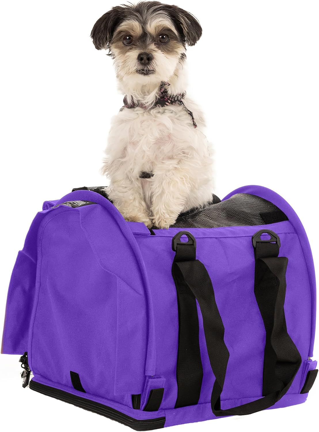 SturdiBag Pro 2.0 Pet Travel Carrier for Cats and Dogs | Soft Sided Pet Carrier Bag with Safety Clips and Seatbelt Straps for Airplane or Car Travel | Cube, Purple