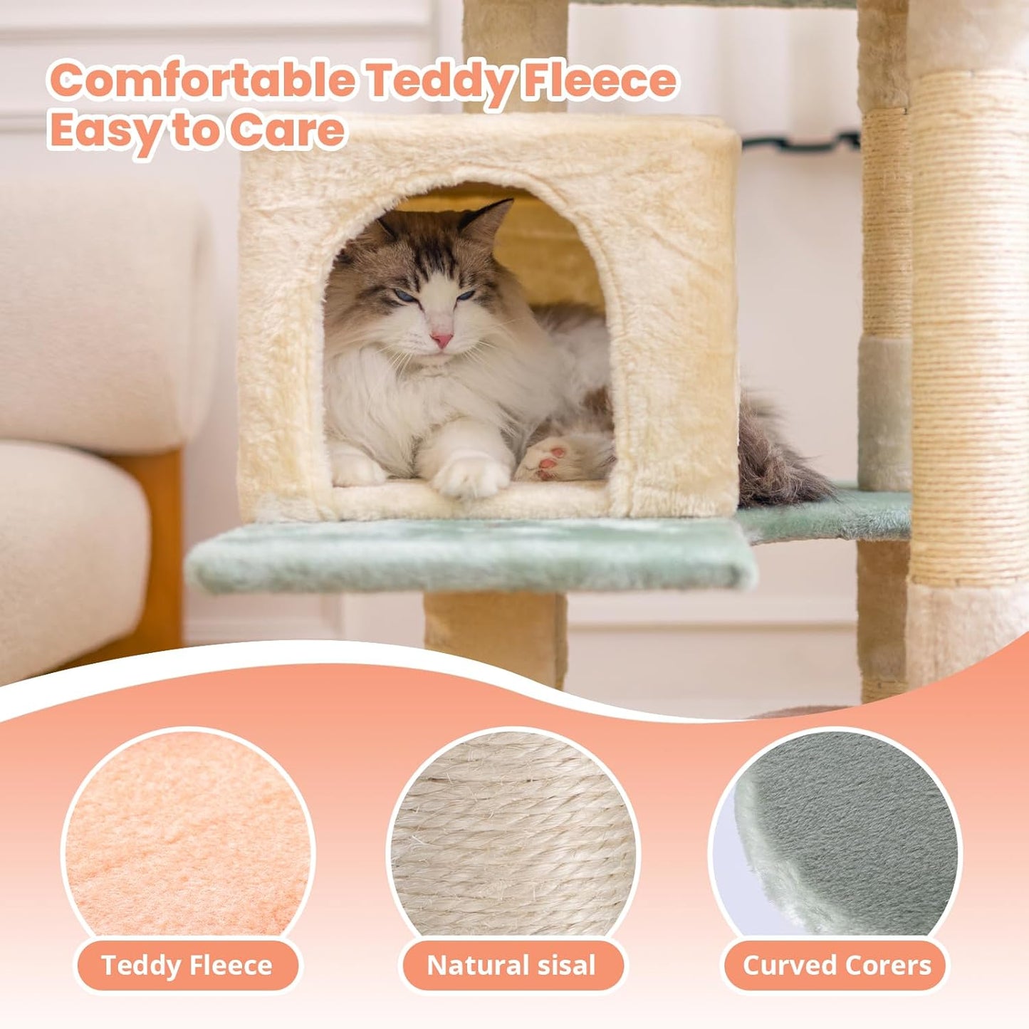 HYABi 53 Inch Flower Cat Tree - Multi-Level Cat Condo with Scratch Posts & Toys, Fresh Design Eco-Friendly Material, for Multi-Cat Households & Indoor Cat Playground